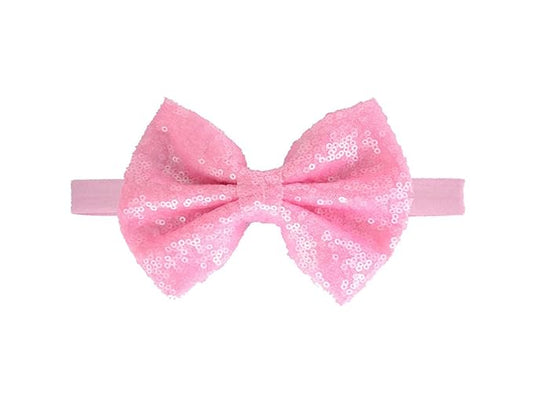 Baby Girl's Lovely Sequins Bowknot Headband Toddler Hairband for Photography Travel Party Festivals (Pink, One Size)