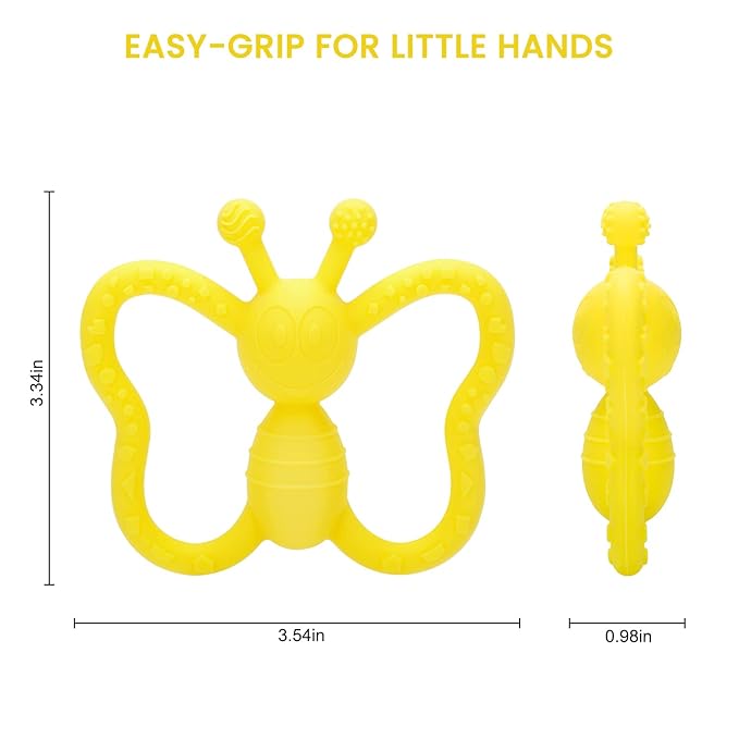 Baby Teething Toys, Butterfly Design Teether Pain Relief Toy for Newborn Babies, Freezer Safe Neutral Shower Gift, Soft Textured for Boy and Girl