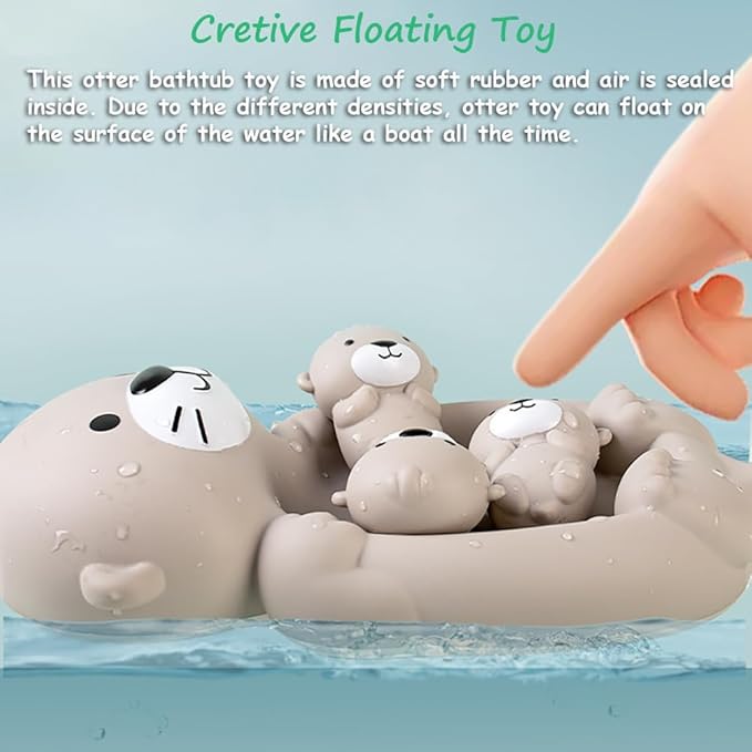 Miracland Otter Bath Toy Set - Mother and 3 Baby Otters, Lovely Family Tub Toy, Parent-Child Floating Water Toy, Soft Squeeze Bathtub Toy for Babies