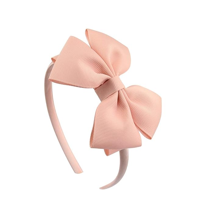 Baby Girl's 4 Inch Double Layer Bow knot Headband Pure Color Ribbed Band Hair Hoop (Blush)