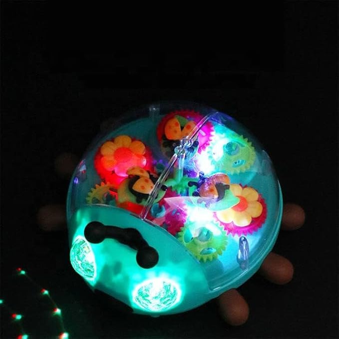 Nenekal Transparent Electric Ladybug Gear Toddler Toy with Flashing LED Lights and Music, Automatically Changes Direction, Great Gift for Boys Girls, STEM and Tummy Time