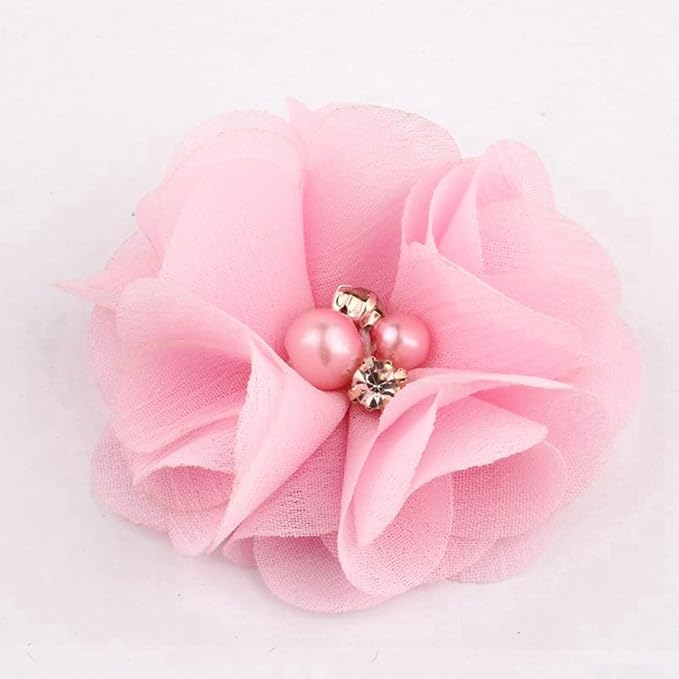 50 Pcs 2" Mini Chiffon Flowers with Rhinestones for Baby Girls Hair Accessories Artificial Fabric Flowers for Headbands Craft Projects (Pink)