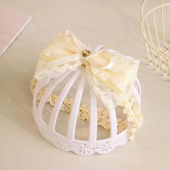 Baby Girl Bows Lace Headband Soft Cotton Tulle Hair Band Princess Infant Head Wrap Turban Ribbon Bow-knot Elastic Hair Accessory for Newborn Infant Toddler (Off white, Standard size)
