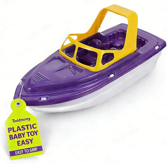 Floating Toy Boat for Bathtub & Pool - 11" Plastic Toddler Tub Toy with Non-Scratch Color Learning Sensory Water Play for Kids Babies, No Batteries (Purple)