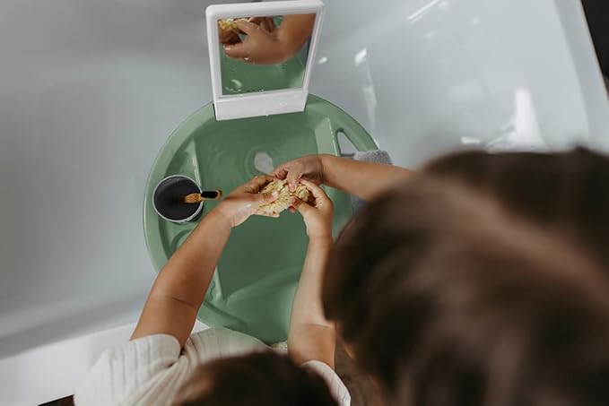 Rotho Babydesign Kiddy Wash Children's washbasin, to be Attached to The Bathtub Rim, 38.7x38.2x10 cm (Pack of 1), Slate Green/White/Stone Grey, 20034 0313 01