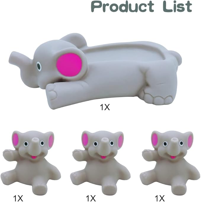 Bath Toys for Toddlers Infants 6 Months+, Floating Bathtub Elephant Toys Squeak Rubber Animal 4 Piece Set, Pool Beach Party Gift for Kids Boys Girls Water Fun and Shower Time