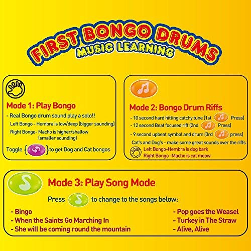 WEofferwhatYOUwant Baby Bongo Drums – Realistic Bongo Sounds for Babies 6+ Months with Lights, Cat & Dog Effects, 3 Play Modes, BPA-Free, Batteries Included, Travel-Ready Educational Gift for Toddlers