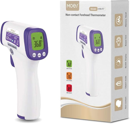 MOES Forehead Thermometer,Non-Contact Infrared Forehead °F/°C Digital Thermometer Fever Alarm and Memory Function for Anyone with Accurate LCD Display （Battery not Include）