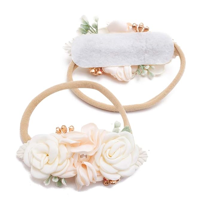 OOSAKU Baby Girl Flower Headbands Set Elastic Floral Headbands 3pcs Soft Nylon Hair Band for Newborn Toddler Hair Accessories