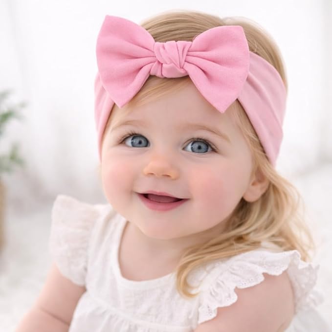 Baby Girl Headbands-Infant,Toddler Cotton Handmade Hairbands with Bows Child Hair Accessories (Soft White, Gray, Pink, Powder Pink)