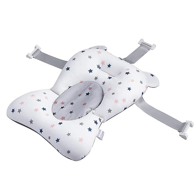Star Pattern Newborn Baby Bath Mat Floating Foam Baby Tub Pillow Adjustable Non-Slip Bath Seat Pad Bath Cushion for Bathtub for 0-18 Months