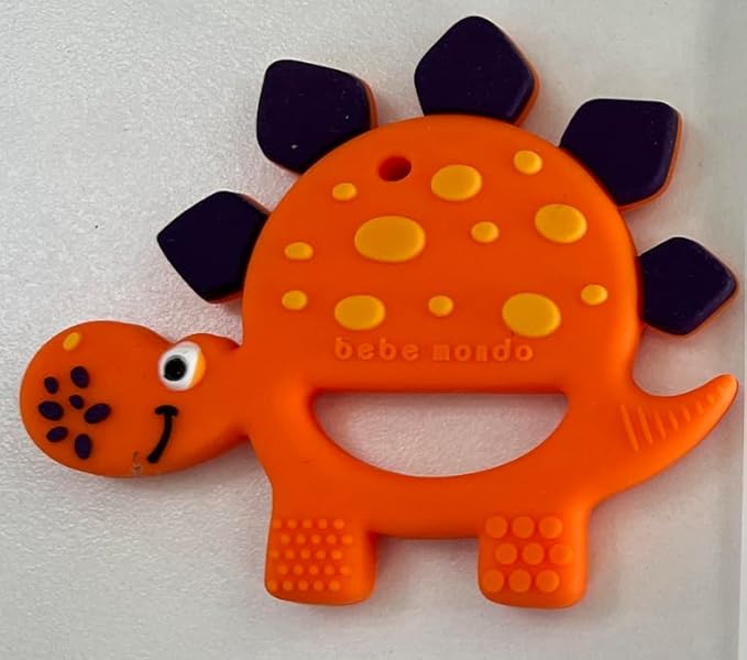 Bebe Mondo Dinosaur Baby Teething Toys 3–6 6–12 Months, Teethers for Babies 0–3–6–12 Months for Teething Relief, Baby Gift, Baby Teether Toys, Silicone Sensory Infant Toys, Soft-Textured- Dino Orange