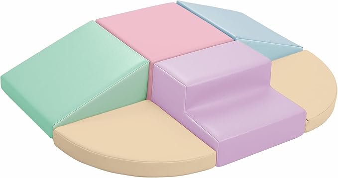 Hoohtoot Foam Climbing Blocks for Toddlers: 6-Piece Soft PU Leather Set - Indoor Climbing and Crawling Toys - Baby Play Gym - Kids Learning Play Structure for Preschool