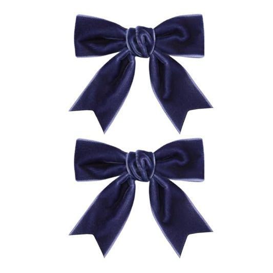 2 Pcs Cute Navy Blue Velvet Hair Bow Clips 3" Bowknot Alligator Clip Barrettes Hairpins for Girl Kids Accessories