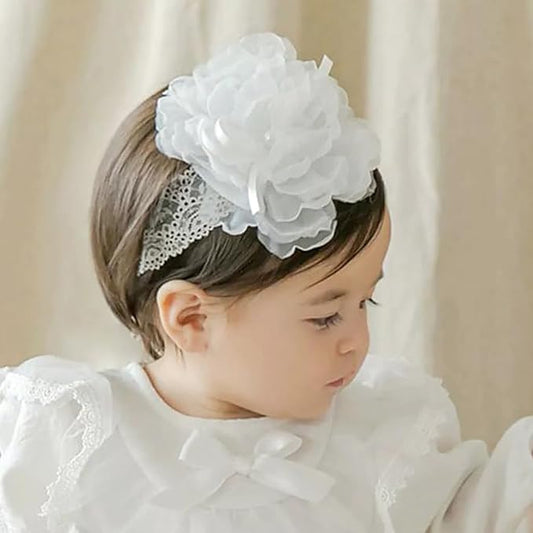 White Lace Flower Headband for Baby Girls Toddler Christening Baptism Hairband Soft Lace Floral Birthday Party Hair Accessories for Newborn Infants Kids (Style 7, One size)