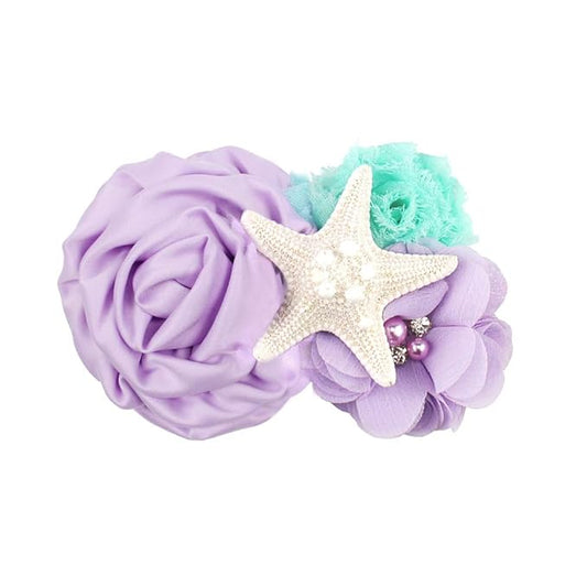 YanJie Girls' Starfish Mermaid Headband with Aqua Lavender Glitter Hair Clip - Newborn Hair Bows for Birthday Party Gift, Mermaid Hair Accessories