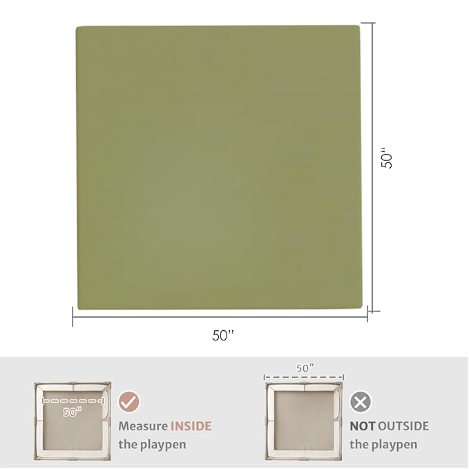 FONESO 50“x50” Waterproof Baby Play Mat, 1.2" Thick Memory Foam Vegan Leather Playpen Mat, Soft Cushioned Wipe-Clean Crawling Mat for Infants Toddlers Tummy Time (Beige)