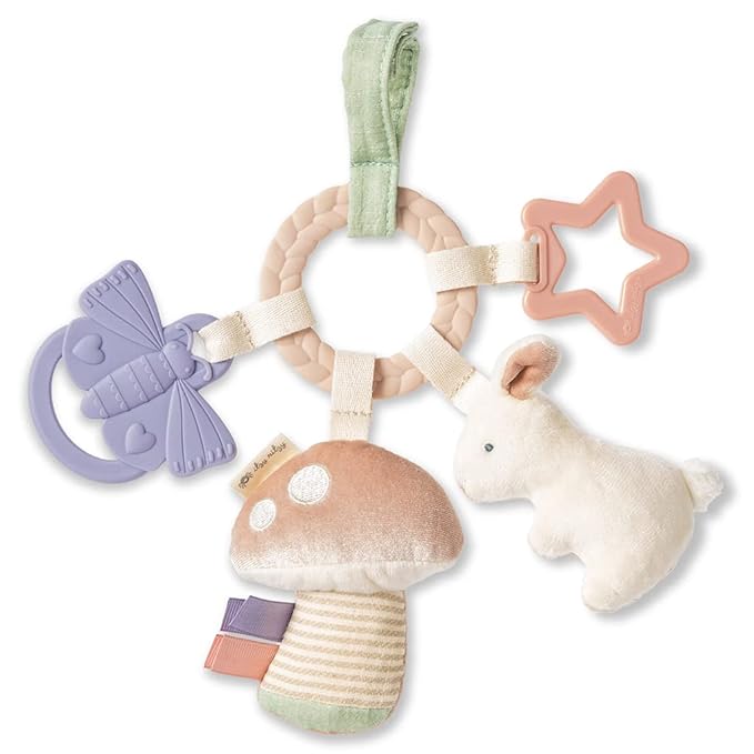Itzy Ritzy - Bitzy Crinkle Sensory Toy Bunny with Crinkle Sound for Babies & Toddlers - Features Sof & Teething Activity Toy - Bitzy Busy Ring Features Braided Teething Ring and Dangling Toys
