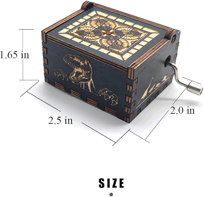 Bolunlun Jurassic music box, wooden hand-cranked music box, wooden toy for movie fans, gift for boyfriend and kids, perfect for Valentine's Day, birthday, Halloween and Christmas. (Jurassic song)