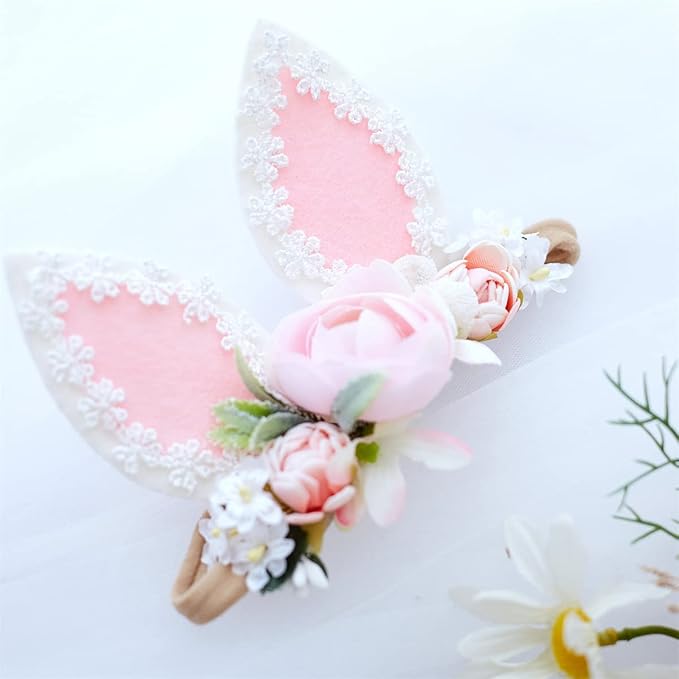 Baby Girl Floral Easter Bunny Nylon Headband Flower Elastic Hairband Bows Wraps For Newborn Infant Toddler Hair Accessories (RT002)