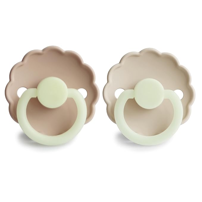 FRIGG Daisy Night SilkySoft Silicone Baby Pacifier | Made in Denmark | BPA-Free (Croissant/Cream, 0-6 Months)