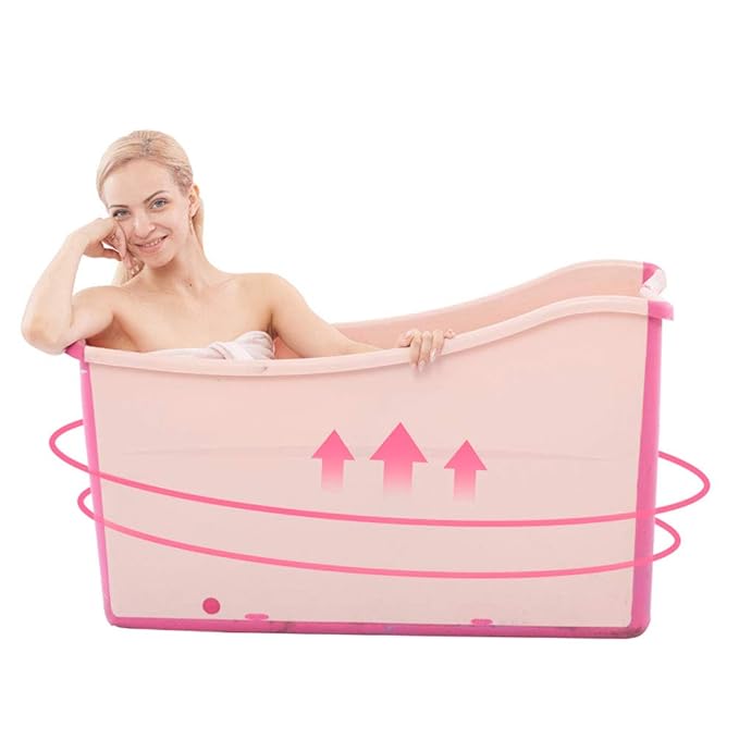 W WEYLAN TEC Freestanding Large Foldable Bath Tub Bathtub for Petite Adult Children Baby Toddler Pink