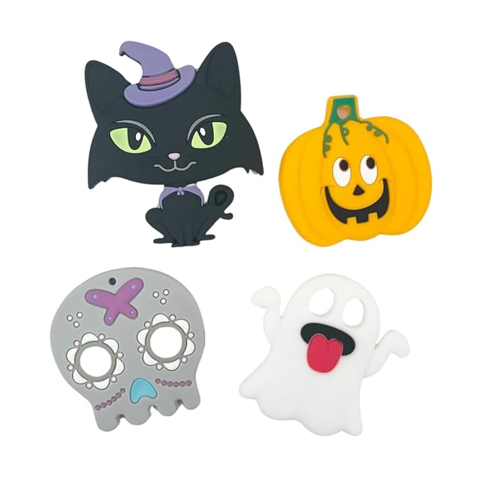 Halloween Baby Toy, Soft Silicone Food-Grade Teethers for Baby, BPA Free and Food Grade - Skull, Pumpkin, Ghost, Black Cat, Teether Toy Gift (Ghost)