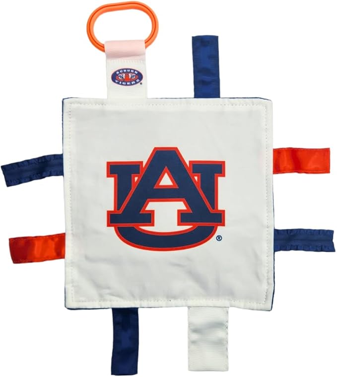 The Learning Lovey Auburn University Baby Tag Toy - College Football Basketball - Sensory Crinkle Toys - Soft & Safe - Ideal Stroller Toy - BPA Free w/Stroller Clip