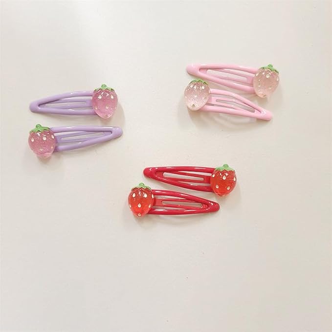Strawberry Snap Clips Baby Girls Fruit Hair Bow Clips Strawberry Hair Ring Tie BBW24 (6 Pcs-C3)