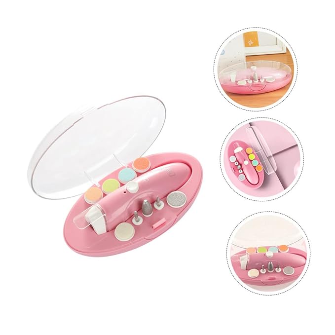 Ipetboom 1 Set Nail Nail Drill Kit Nail Files Nail Kits Electric Nail File Kit Nail Kit Bag Children Electric Manicure Kit Electric Polish Sharpener Electric Nail Trimmer Kit, 11.8x4cm, Pink