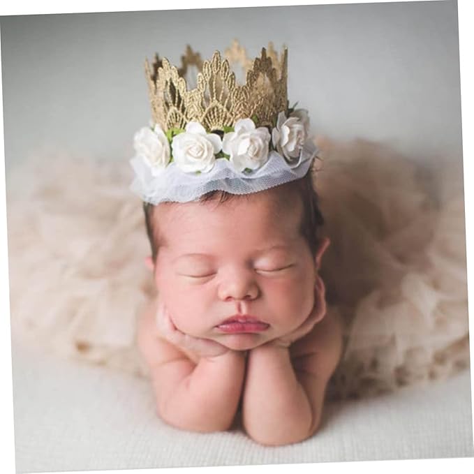 SHOWERORO First Birthday Hair Accessories for Girls - Headband, Tiara Crown with Lace Flowers