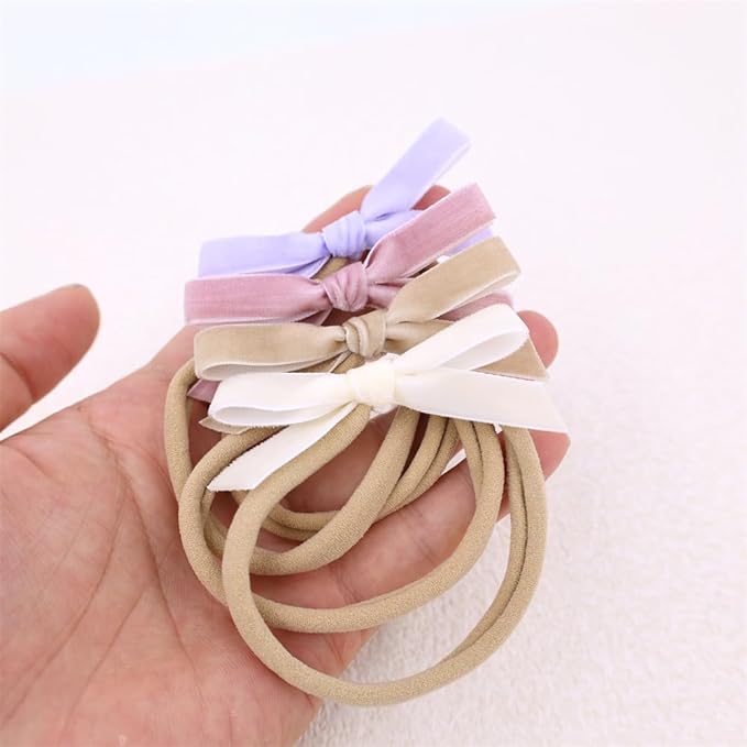 Pack of 12 Velvet Bow Headband for Newborn Baby Toddler Girl Soft Nylon Hairbands Elastic Hair Bands (Tiny bow 2.7 inch 12 pcs)