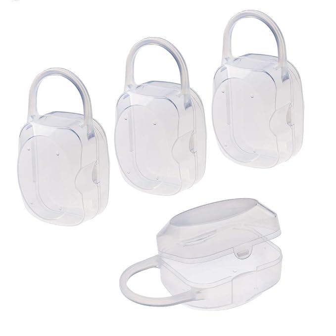 Accmor Pacifier Case, Pacifier Holder Case with Handle, BPA Free Universal Pacifier Container Box for Travel, Transparent, 4 Pack