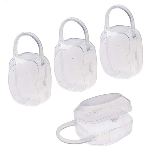 Accmor Pacifier Case, Pacifier Holder Case with Handle, BPA Free Universal Pacifier Container Box for Travel, Transparent, 4 Pack