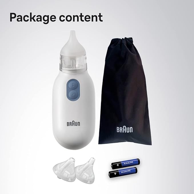 Braun Electric Nasal Aspirator - Mucus Remover, Blocked Nose Relief for Newborn, Baby and Toddler, Electric Suction Power, 2 Suction Levels, 2 Nose Tip Sizes, Dishwasher Safe, FSA and HSA Eligible