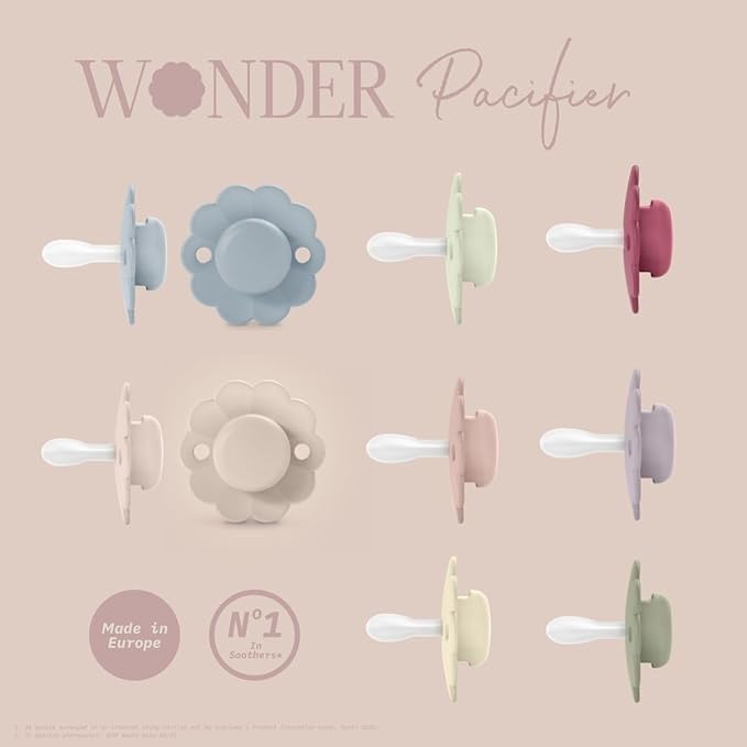 Suavinex Wonder Baby Pacifier, SX Pro Silicone Nipple, Reversible, Non Irritating Shield Design, 2Pk Pacifiers 6-18 Months, Made in Europe, Lavender/Mauve