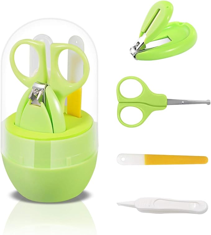 SONARIN Transparent Lid Baby Nail Kit,4-in-1 Baby Grooming Kit,with Baby Nail Clippers,Scissor,Nail File&Tweezer,Baby Nail Care Kit for Newborn,Infant or Toddler(Light Green)