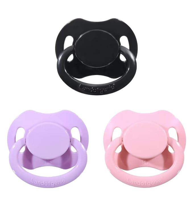 Landofgenie Large Shield Adult Size Pacifiers Set Bone Shaped Cutie Pacifier 3 Pack - Black+Pink+Purple