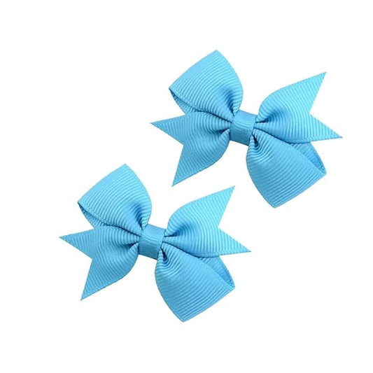 Baby Hair Bows Clips Fully Lined Grosgrain Boutique Solid Ribbon Mini Bows for Girls Teens Infants Kids Toddlers Newborn 2pcs Colors in Pairs (blue.)