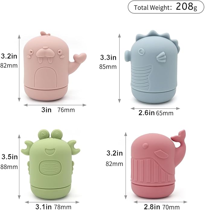 PandaEar 4 Pack Silicone Bath Toys for Babies 0-6 6-12 Months, Mold Free Bathtub Toys for Toddlers Kids Infant, Non Toxic Swimming Shower Toys for Toddlers 1-3 (A)