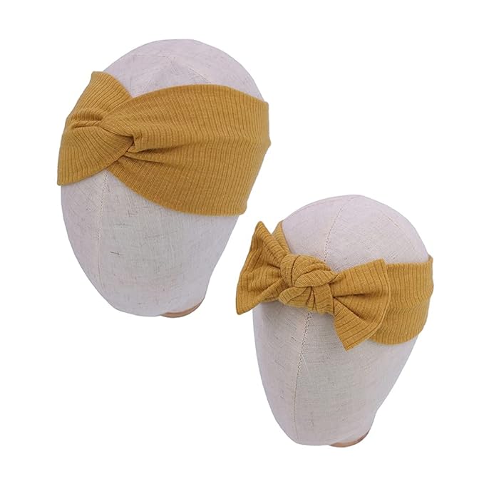 Sugarmelon Mommy and Me Headband Set Mother Baby Matching Turban Headband for Toddler Baby Girls Women Scrunchies Hair Bow Hairbands (Mustard and Golden Brown)