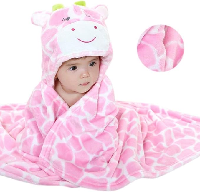 Vauwmsr Baby Hooded Blanket Ultra Soft Warm Newborn Infant Swaddle Wrap Bath Shower Towel, 25.6" x 39.4", Pink