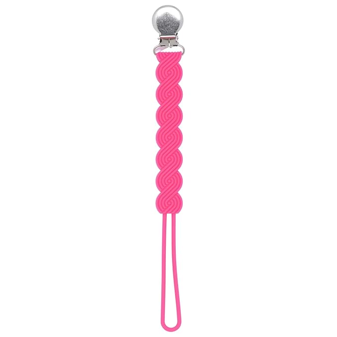 Three Little Tots All Silicone Modern, Short and Safety Tested Pacifier Clip (Hot Pink, Waverly)