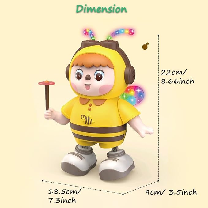Miracland Dancing Bee Musical Toy - Baby Crawling Robot with Cool Lights & Dynamic Music, Moving Legs, Twisting Body & Moving Eyes (Blue Wings)