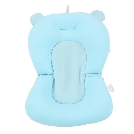 Baby Bath Cushion Pad - Newborn Bathtub Mat with Infant Bath Supporter Net and Nonslip Floating Seat (Blue Bear)