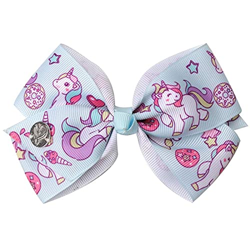 7pc 5" Large Hair Bows for Girls, JOJO Siwa Grosgrain Ribbon Hair Barrettes with Heart Emblem Accessories for Toddler