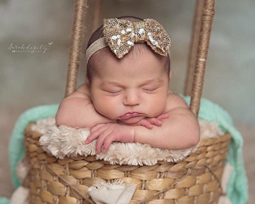 CÉLLOT 15pcs Baby Girl Headbands Sparkly Glitter Sequins 4" Big Hair Bows Ribbon Soft Stretchy Hair Bands for Infant Newborn and Toddlers