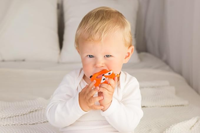 Fox Silicone Baby Teether – Orange | 100% Food Grade Teething Toy | Textured Gum-Soothing Dots & Easy Grip Ring | BPA-Free, Phthalate-Free | Chew from Any Angle | Sensory Toy 3-36 Months