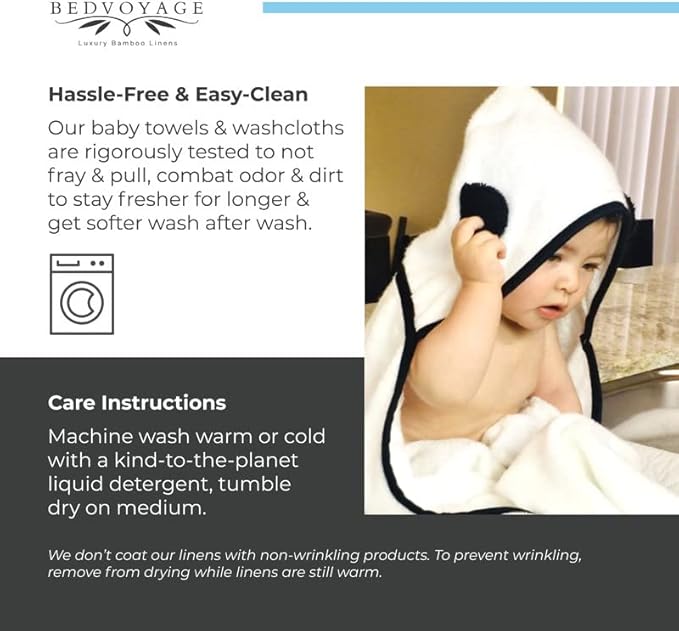 BedVoyage Baby Hooded Towel, 2pc with Baby Washcloth, Viscose Derived from Bamboo & Cotton, Toddler Bath Towels, Gentle, Plush & Absorbent for Babies & Toddlers