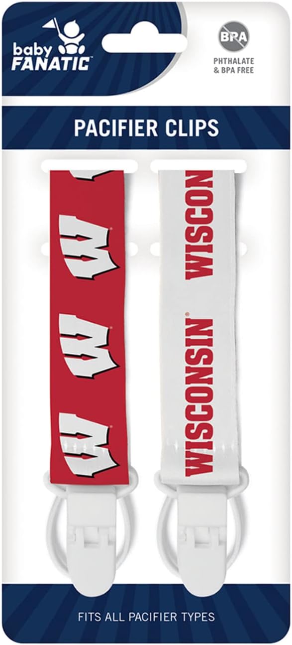 Baby Fanatic Pacifier Clip 2-Pack - NCAA Wisconsin Badgers - Officially Licensed Baby Apparel